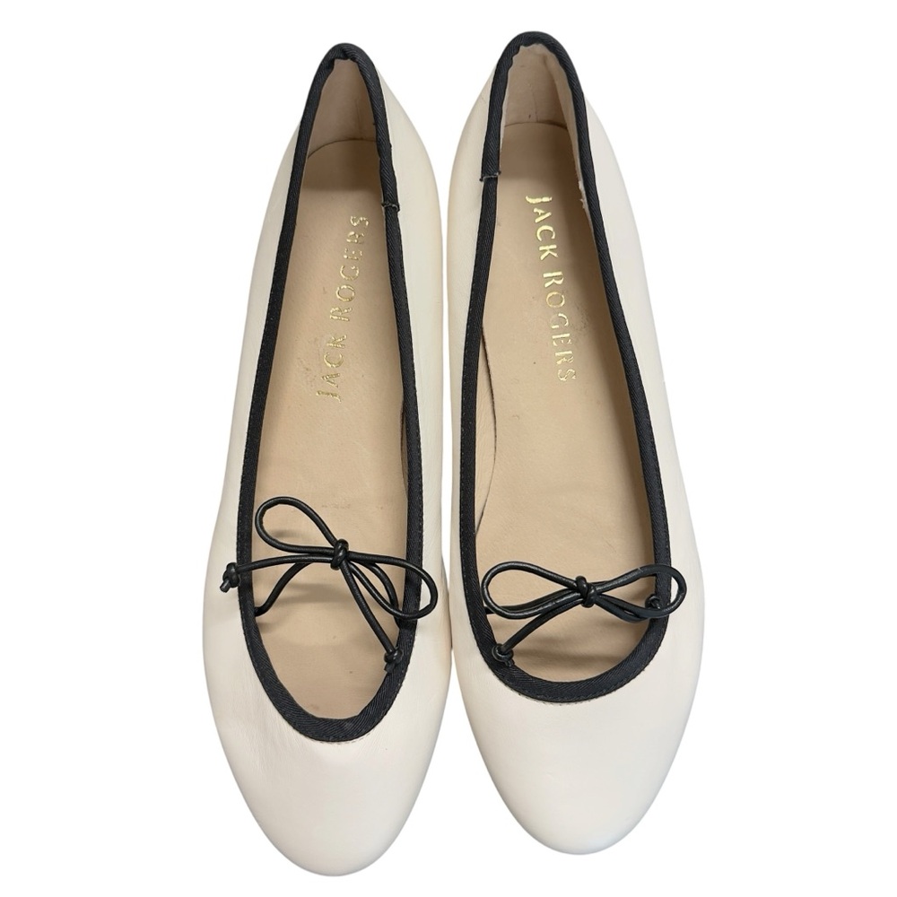 Jack Rogers Serena Ballet Flats Bone Cream Black Trim Size 9 NWOT